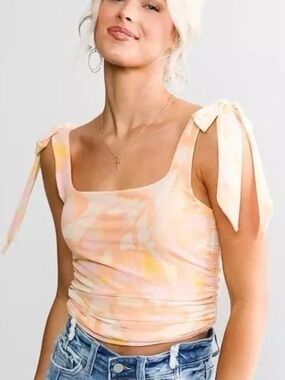 Free People Avenue Tie Dye Ruched Mesh Cropped Tank Top